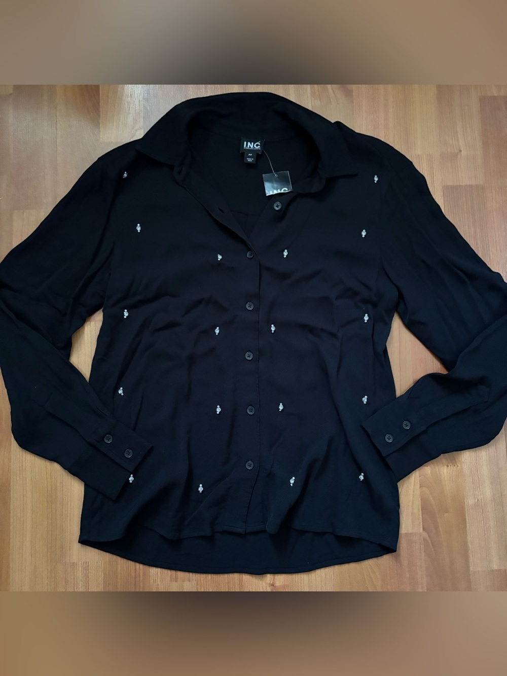 Women’s INC International concepts Black button up embellished top size Petite